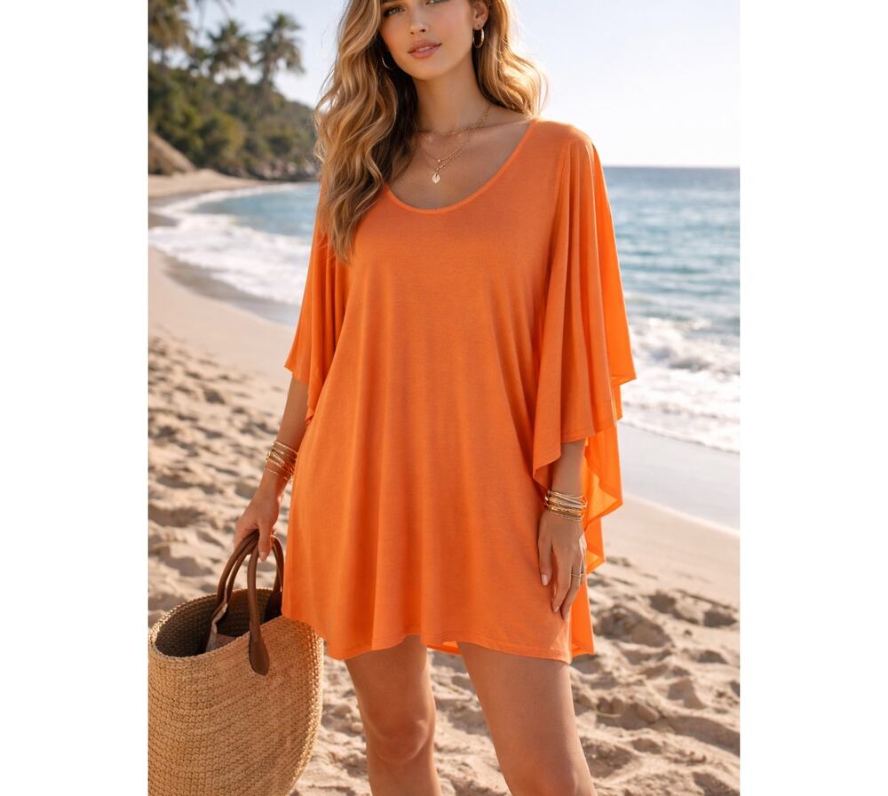 Free People Beach Cover Up Women Small Orange Boho Tunic Flowy Resort Swimsuit